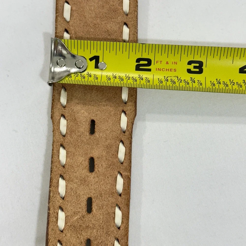 Justin Leather Belt 34 Tan Tooled Floral Whipstitch Western Cowhide Unisex Brass